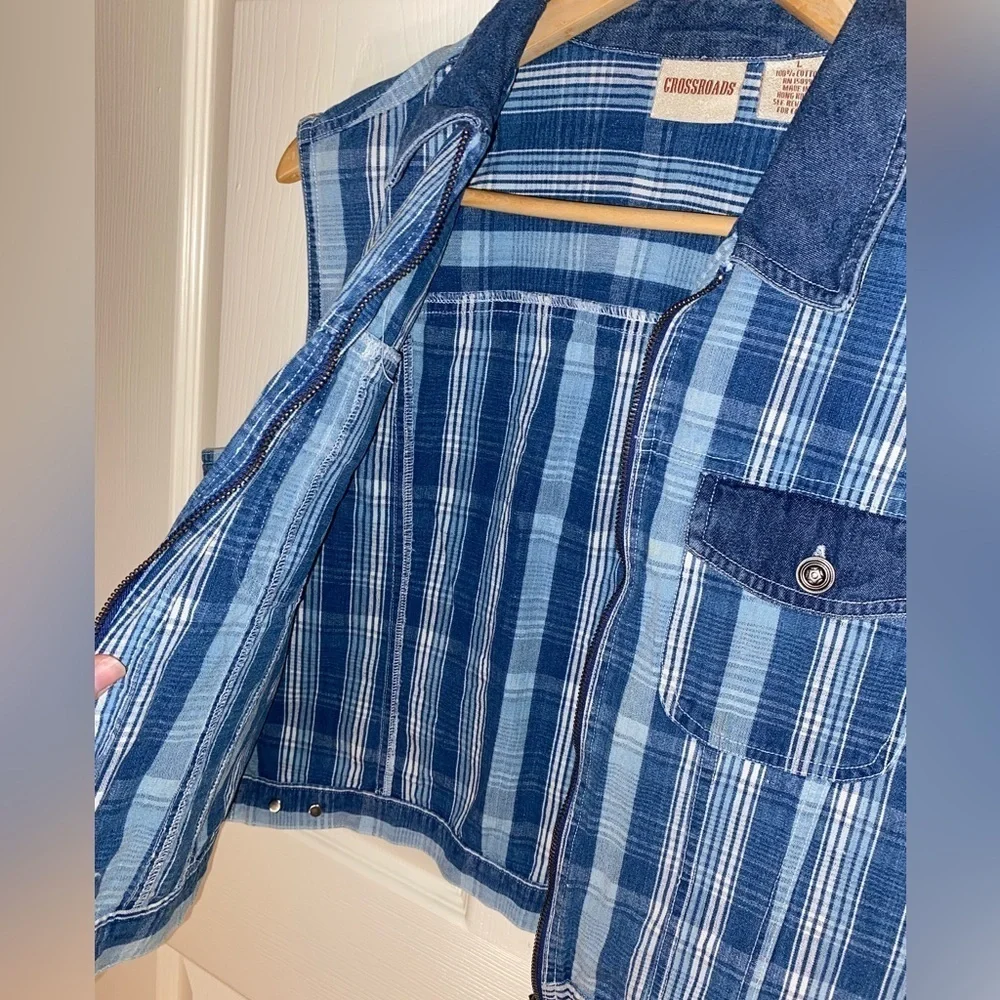 Crossroads Women's Denim Vest, Plaid, Size Large, 90s Y2K, Hipster, Summer - Picture 12 of 12